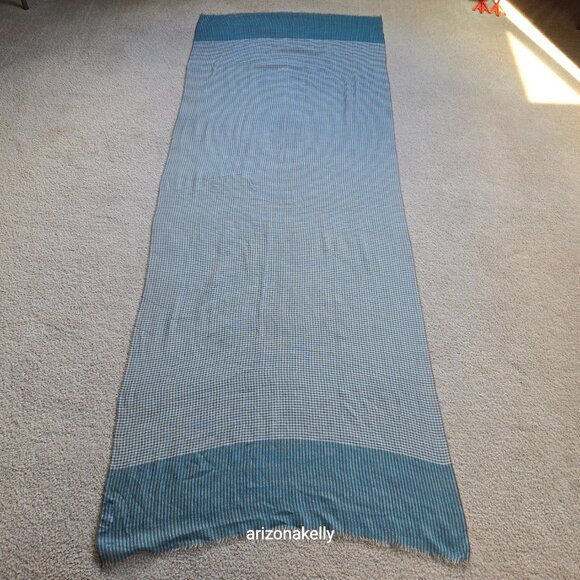 Wool Scarf Lightweight Checks Stripes Green Tan White - Picture 9 of 14